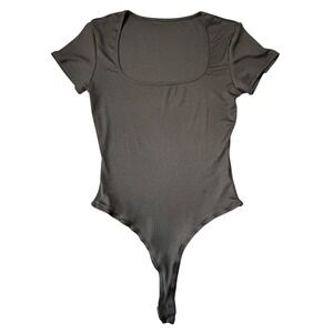 Cider Bodysuit Womens Size S Black S/S Stretchy Snap Crotch Elastic Leg